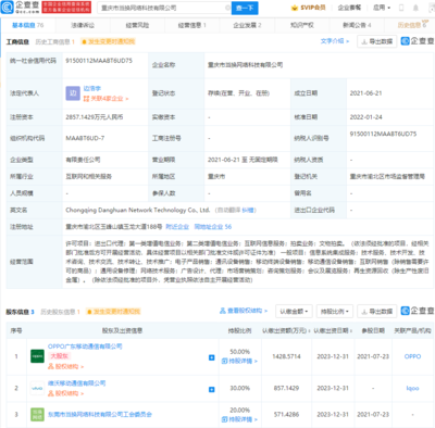 vivo 投资 OPPO 关联公司当换网络,持股 30%